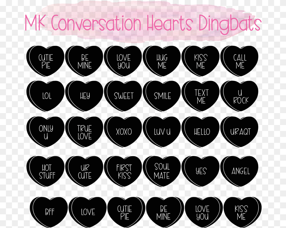 Miss Kate Cuttables Conversation Hearts Dingbat Font Girly, Purple, Food, Sweets Png Image