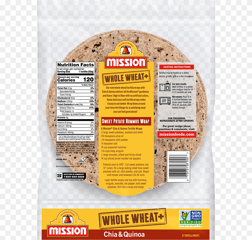 Mission Whole Wheat Tortilla Chia, Bread, Food, Advertisement Free Png Download