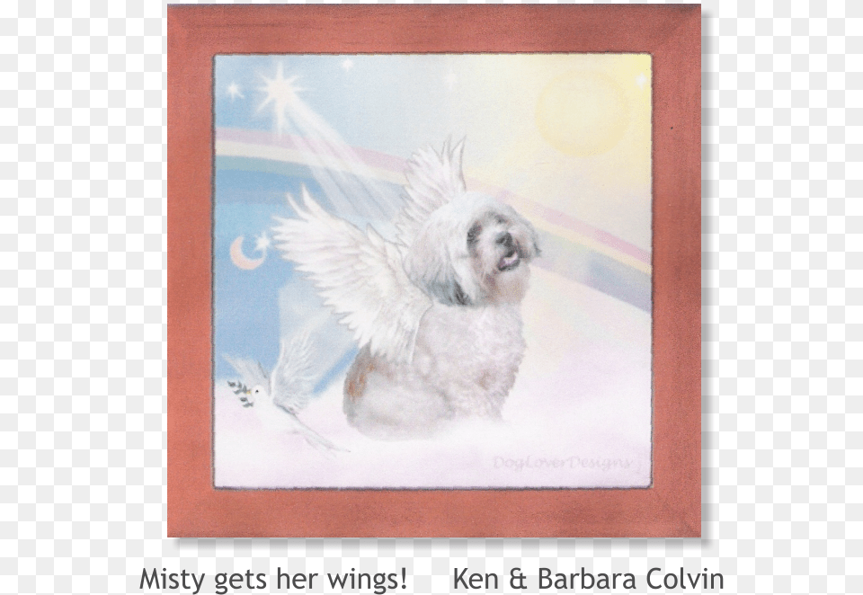 Misty Gets Her Wings Ken Amp Barbara Colvin Menu Clouds Lhasa Apso Tile Coaster, Animal, Bird, Angel, Art Png Image