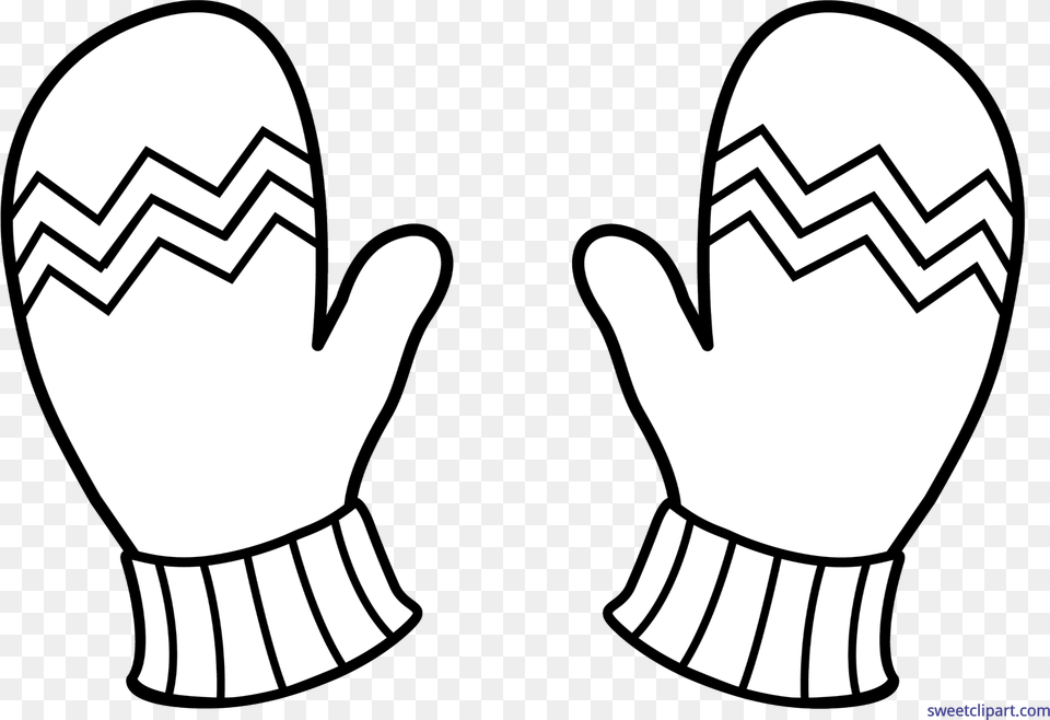 Mitten Clip Cute Gloves Clipart Black And White, Clothing, Glove, Stencil, Body Part Free Png