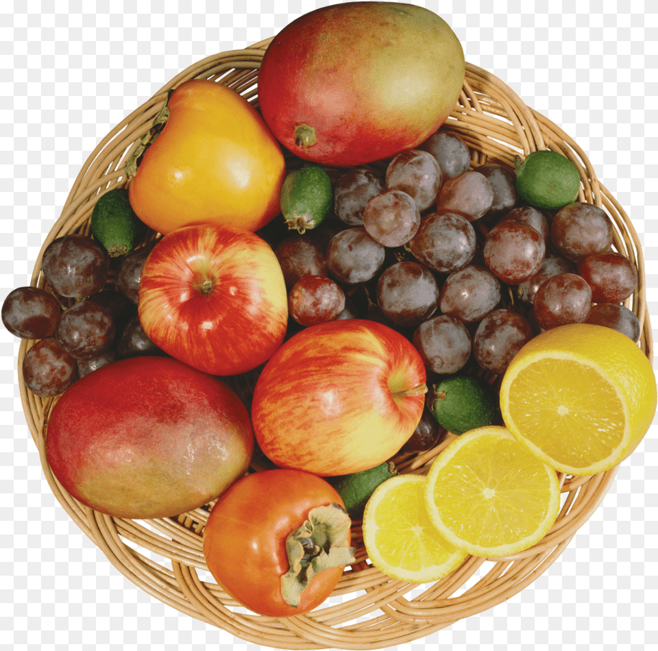 Mixed Fruits In Wicker Bowl Clipart Fruits Top View, Food, Fruit, Plant, Produce Png Image