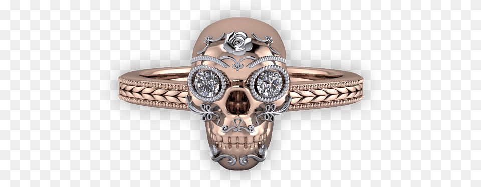 Mixed Metal Sugar Skull Detail Milgrain Diamond Cross, Accessories, Jewelry, Ring, Silver Free Png Download