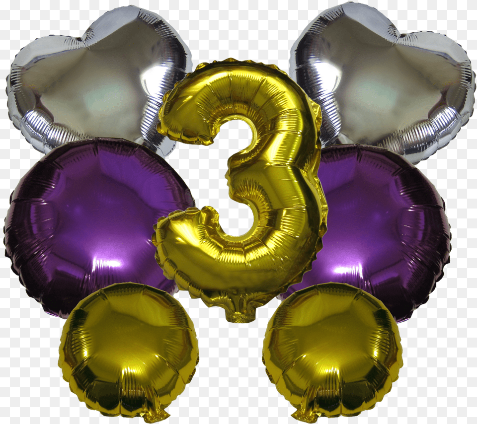 Mixed Shapes Number Mylar Balloons Gold Purple Silver Gemstone, Aluminium, Balloon, Symbol, Accessories Png