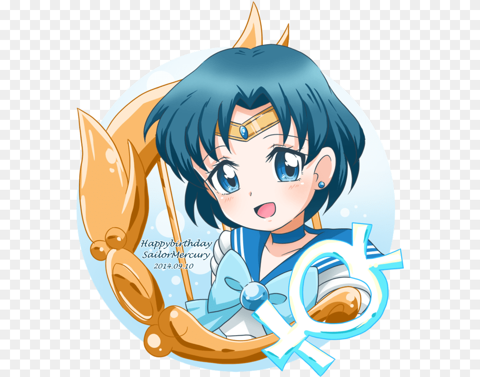 Mizuno Ami And Sailor Mercury Drawn By Asuka Ganboriyo Cartoon, Book, Comics, Publication, Face Free Png