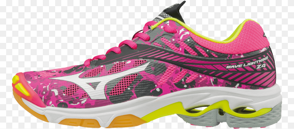 Mizuno Wave Lightning Z4 Pink White Indoor Shoe Mizuno Wave Lightning, Clothing, Footwear, Running Shoe, Sneaker Png Image
