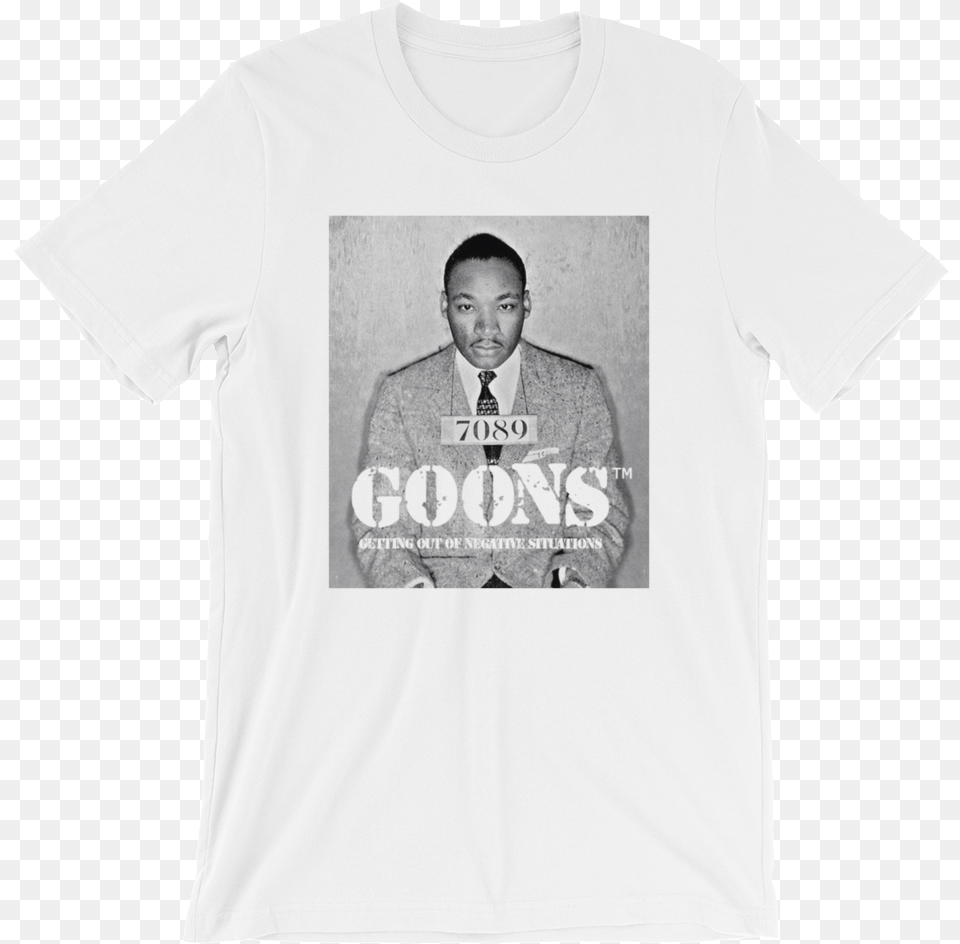 Mlkgoons Mockup Front Wrinkled White Martin Luther King Jr, Clothing, Shirt, T-shirt, Adult Png Image