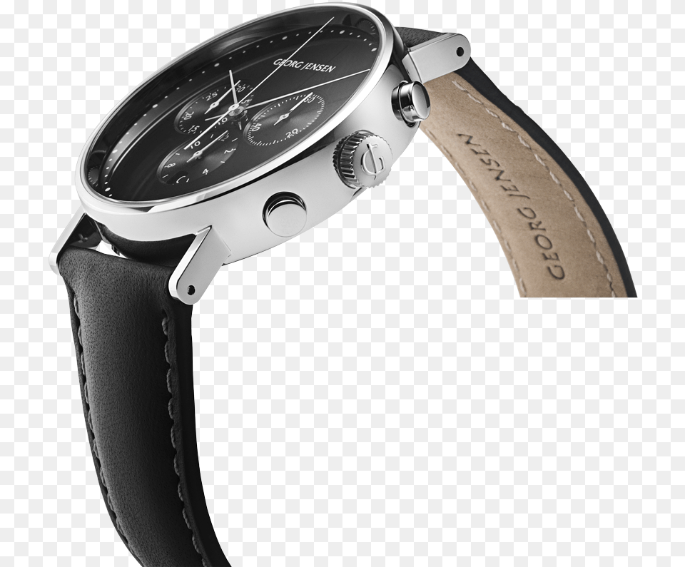 Mm Chronograph Black Dial Black Leather Strap Analog Watch, Arm, Body Part, Person, Wristwatch Free Png