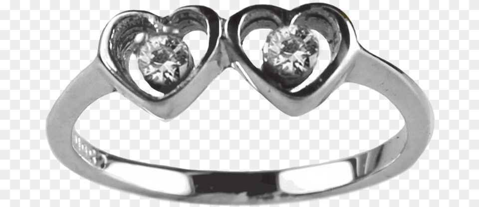 Mm Double Heart Engagement Ring, Accessories, Jewelry, Silver, Diamond Free Png Download