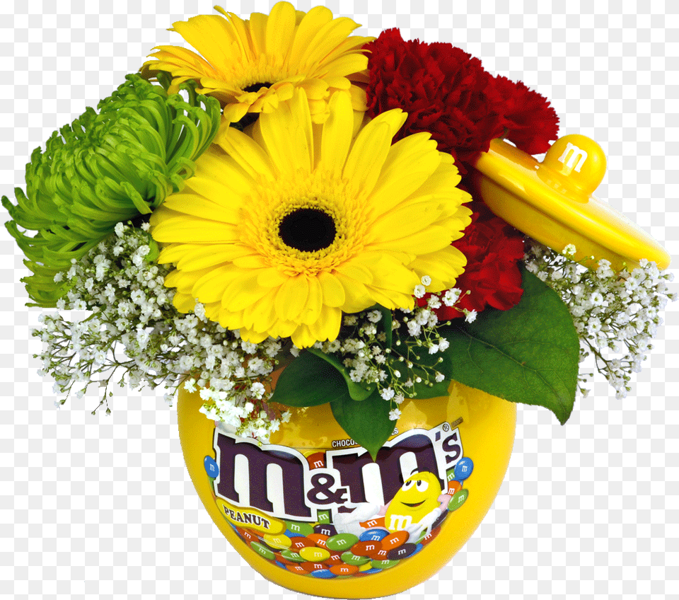 Mms Character Ceramic Candy Jar With Flowers Mampm39s Crispy Chocolate Candies 30 Oz Pouch, Daisy, Flower, Flower Arrangement, Flower Bouquet Free Png