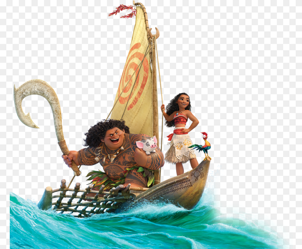 Moana 1oz Silver Proof Coin Image Moana And Maui On Boat, Girl, Child, Person, Female Free Png Download