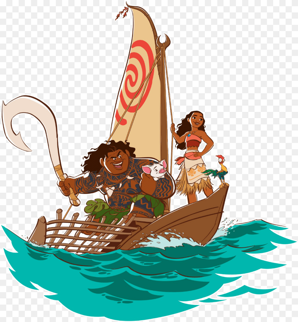 Moana And Maui On Boat, Vehicle, Transportation, Sailboat, Adult Free Transparent Png