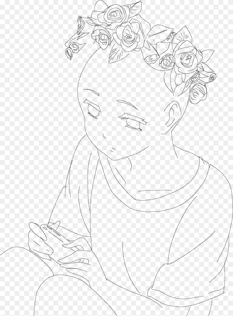 Moana Clipart Flower Crown Line Art, Gray Free Png