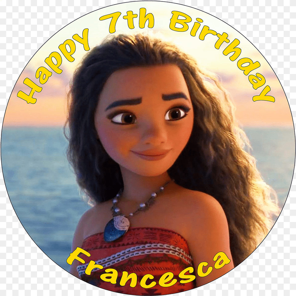 Moana Princess Birthday Cake Edible Round Printed Topper Decoration Printed Moana Cake Topper, Photography, Woman, Adult, Female Free Png Download