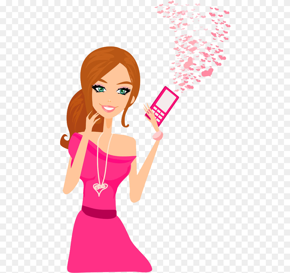 Mobile Phone Telephone Girl Clip Art Girl With Mobile Phone Cartoon, Child, Female, Person, Head Png Image
