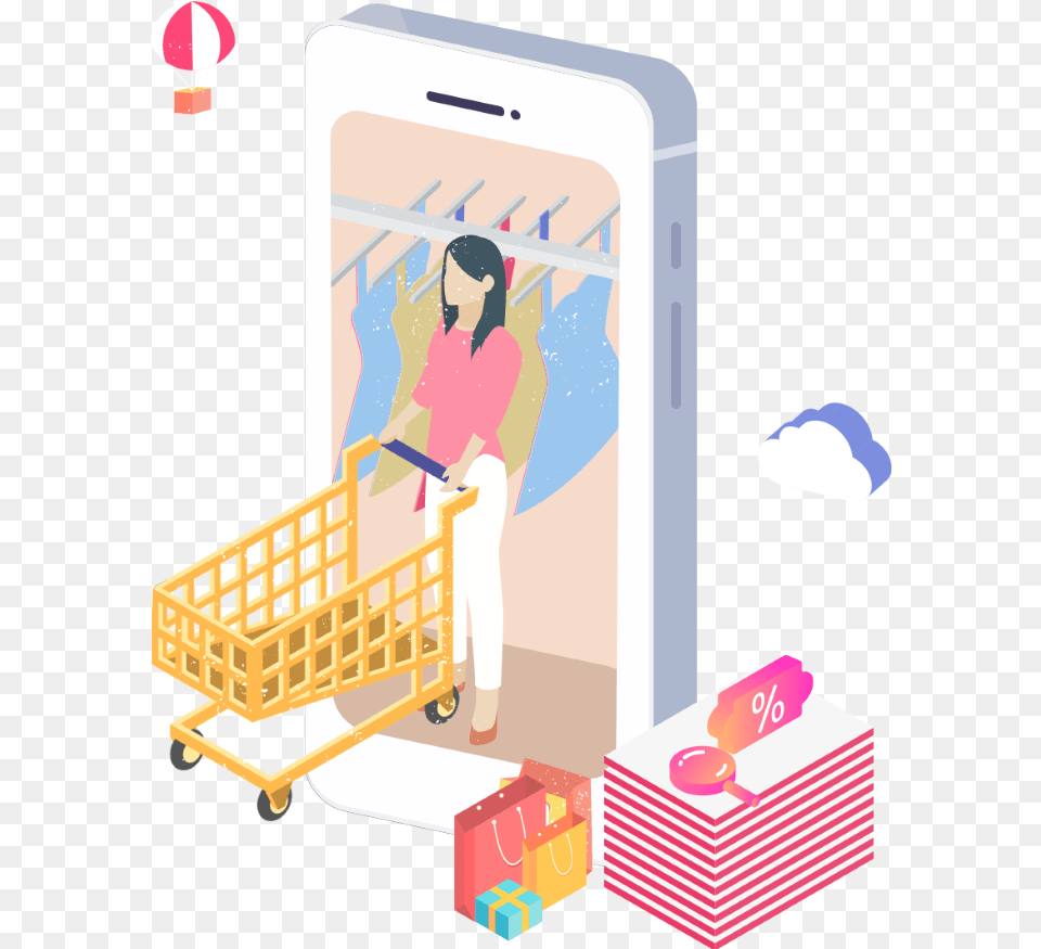 Mobile Shoping Illustration, Adult, Female, Person, Woman Png Image