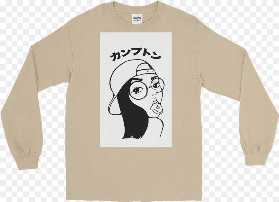 Mockup Flat Front Sand Japanese Long Sleeve Shirt, Long Sleeve, Clothing, T-shirt, Person Png Image