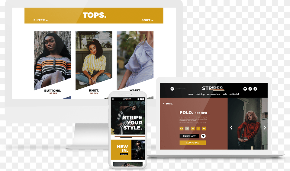 Mockup Website For Stripe Clothing Company Different Online Advertising, Adult, Person, Woman, File Png
