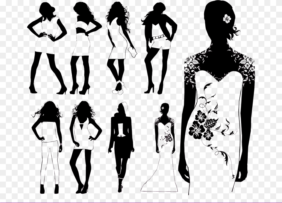 Model Fashion Runway Silhouette Fashion Background Black And White, Art, Drawing, Person, Adult Free Transparent Png
