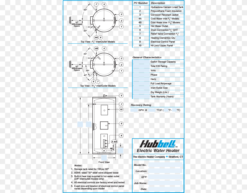 Model Se Submittal Drawing Water Heater Dimensions 50 Gal, Cad Diagram, Diagram Png Image