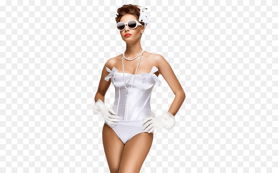 Modelos Y Flores Variado White Long Underbust Satin Corset, Woman, Person, Glove, Female Free Png