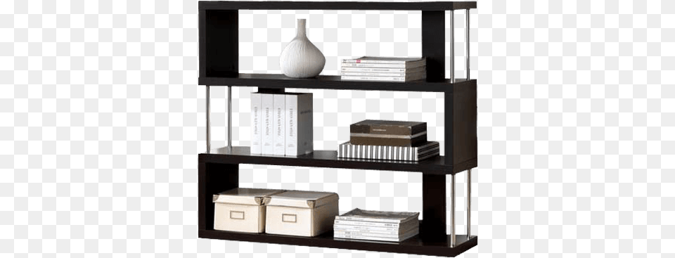 Modern Bookshelf With Zig Zag Shelves Barnes Dark Brown Three Shelf Modern Bookcase, Furniture Png Image