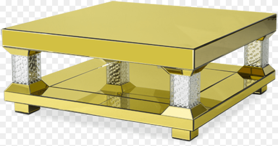 Modern Crystal Accent Square Gold Mirror Top Cocktail, Coffee Table, Furniture, Table Png Image