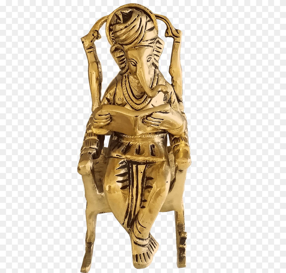 Modern Cute Brass Ganesha Reading Book Carving, Bronze, Adult, Male, Man Png Image