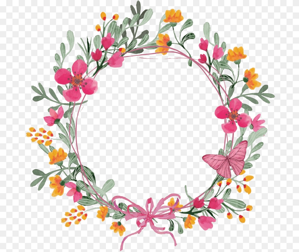 Modern Floral Garland Clipart Flower And Butterfly Wreath, Pattern, Plant, Art, Floral Design Free Png Download