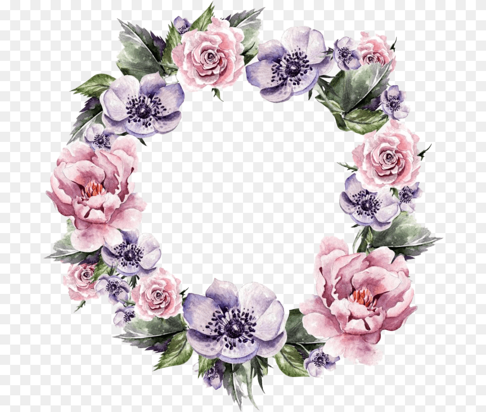 Modern Floral Garland Image Transparent Background Watercolor Wreath Pink, Flower, Plant, Rose Free Png Download