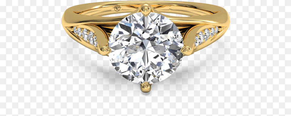 Modern Tulip Pave Engagement Ring In 18k Yellow Gold Diamond Gold Ring, Accessories, Gemstone, Jewelry Free Png Download