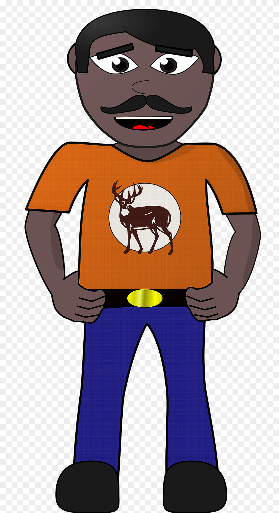 Modern Villager Dark Skin Black Hair Orange Shirt And Jeans Clipart, Baby, Person, T-shirt, Clothing Png Image