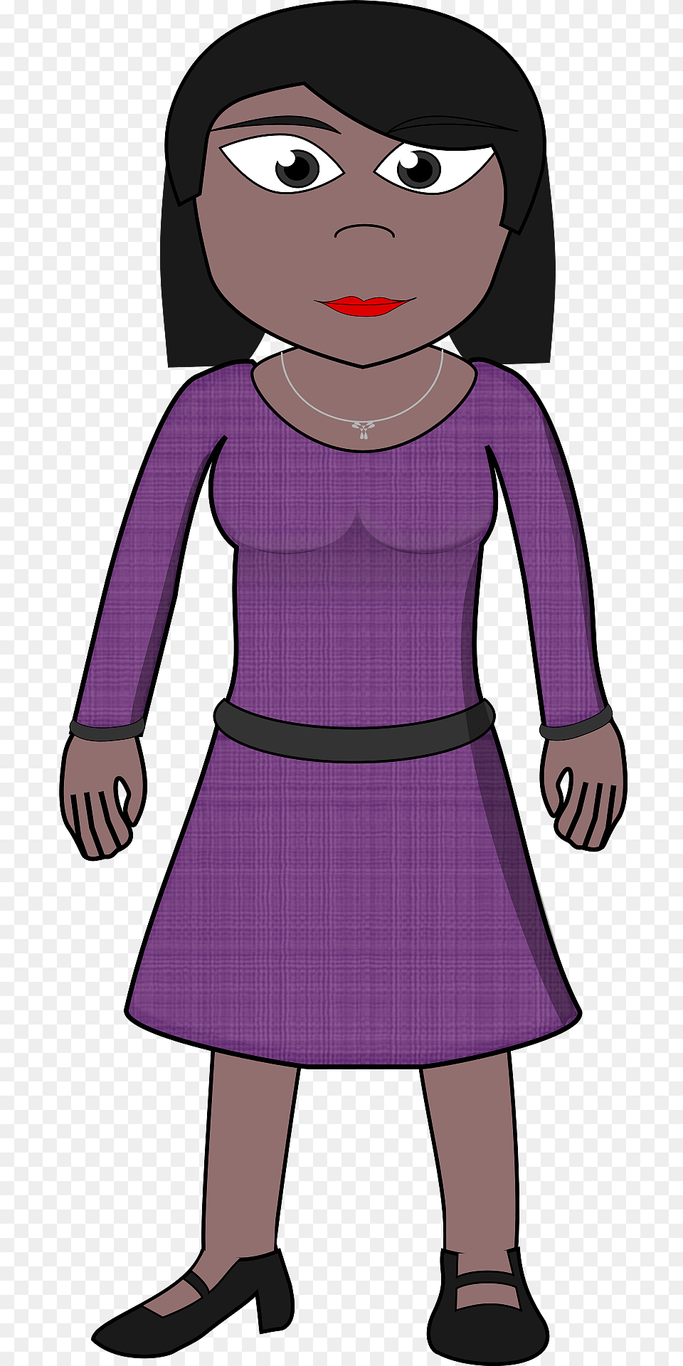 Modern Villager Dark Skin Black Hair Purple Dress Clipart, Sleeve, Clothing, Long Sleeve, Person Free Transparent Png
