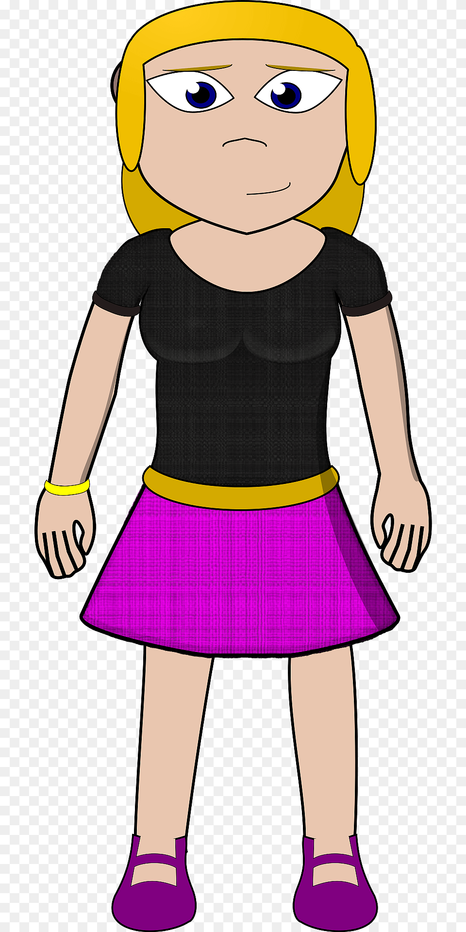 Modern Villager Light Skin Blond Hair Black Shirt And Pink Skirt Clipart, Clothing, Miniskirt, Child, Female Png