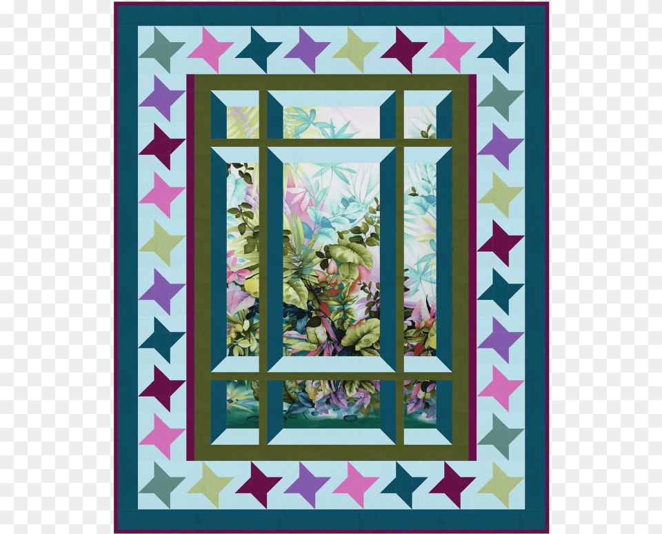 Modern Window 2 With Star Border By Barb Sackel Picture Frame, Quilt, Pattern, Home Decor, Art Free Png Download