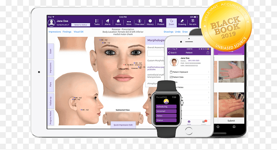 Modmed Dermatology Software Suite On Ipad Iphone Ema Electronic Medical Records, Baby, Person, Wristwatch, Phone Free Png Download