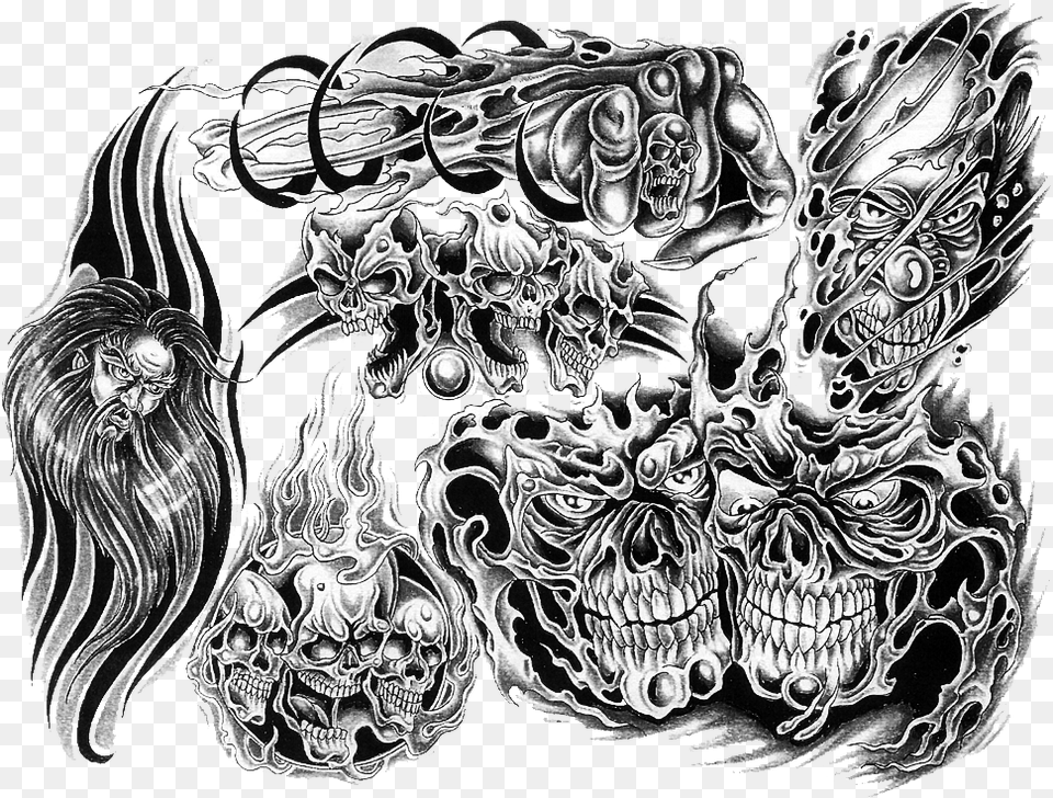 Mojo Shapes Black And White Skull Tattoo Design, Art, Drawing, Adult, Bride Free Transparent Png