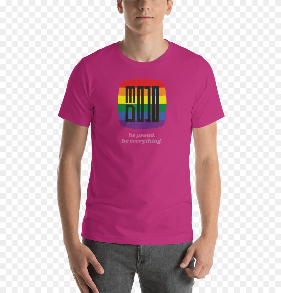 Mojodojo Pride Mockup Front Mens Berry Shirt, T-shirt, Clothing, Person, Man Png