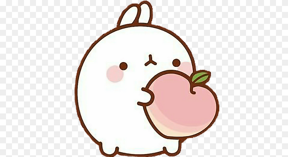 Molang Bunny Rabbit Cute Kawaii Peach Cartoon, Apple, Food, Fruit, Plant Png