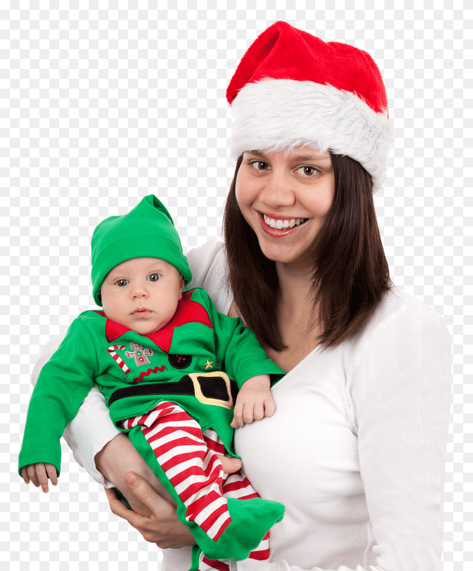 Mom And Baby In Christmas Image, Adult, Person, Hat, Female Free Transparent Png