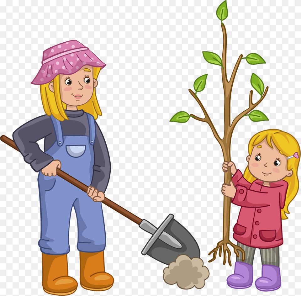 Mom And Daughter Planting A Tree Clipart, Cleaning, Person, Baby, Face Png Image