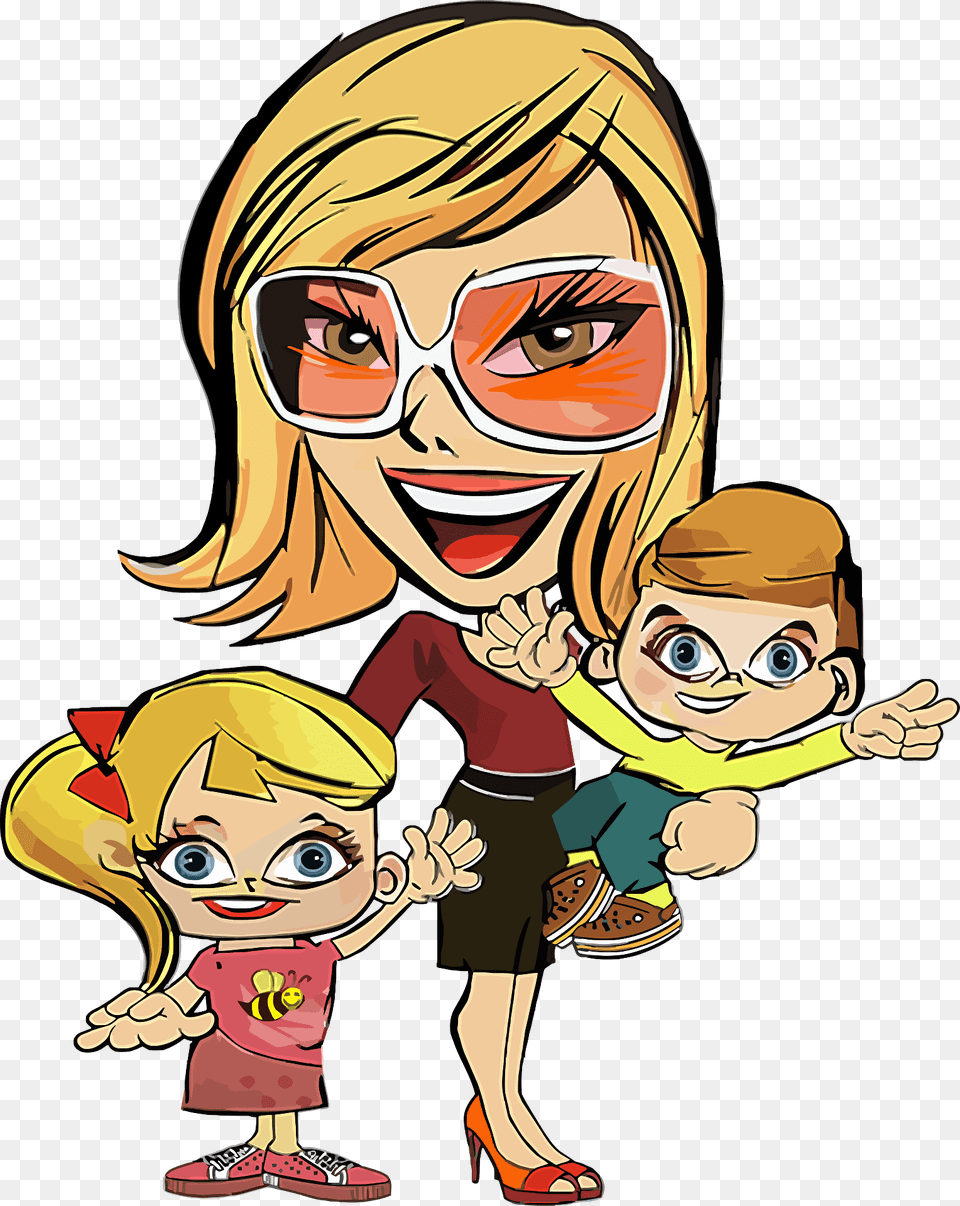 Mom And Kids Clipart, Book, Comics, Publication, Person Png Image