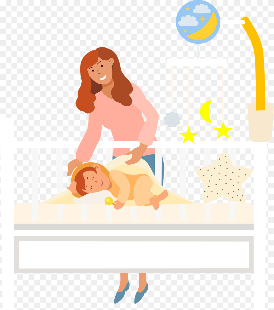 Mom And Sleeping Baby Clipart, Crib, Furniture, Infant Bed, Person Png