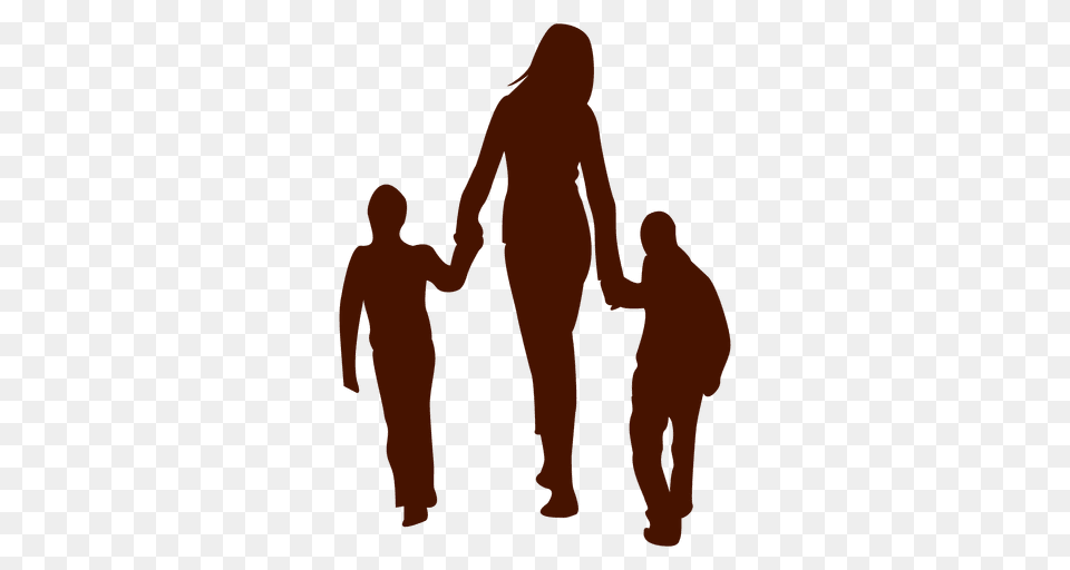 Mom Walking With Two Childs, Body Part, Hand, Person, Silhouette Free Png