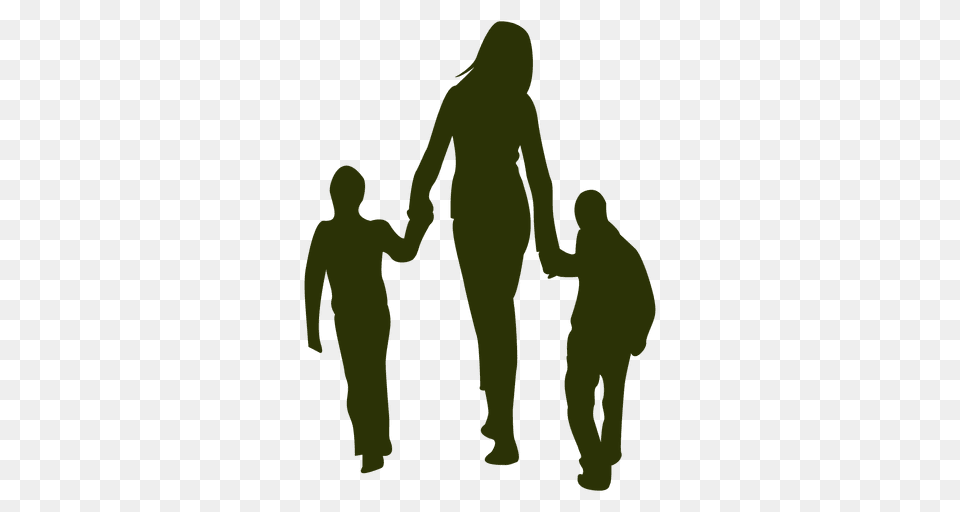 Mom With Children Silhouette, Person, Walking, Body Part, Hand Free Png