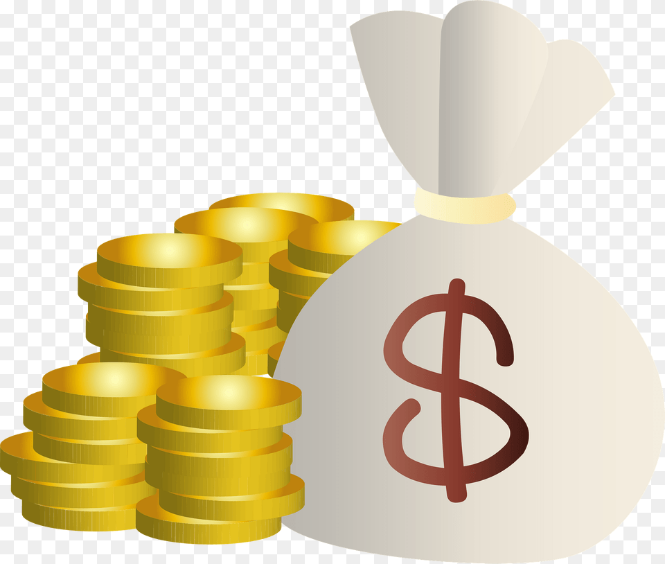 Money Bag Of Dollars And Stacks Of Gold Coins Clipart, Tape Free Png