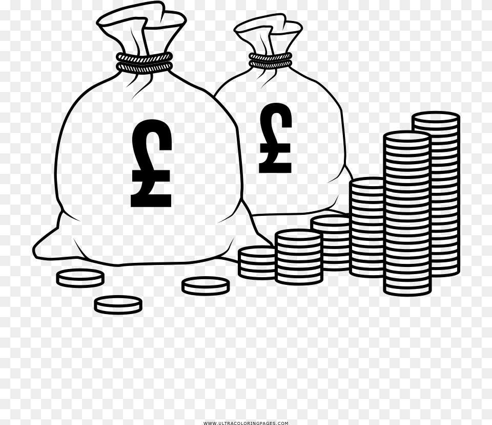 Money Bags Coloring, Gray Free Transparent Png