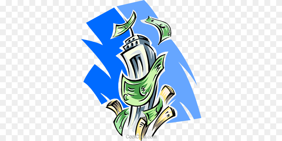 Money Blowing In Wind Around Skyscraper Royalty Free Vector Clip, Art, Graphics, Electronics, Hardware Png
