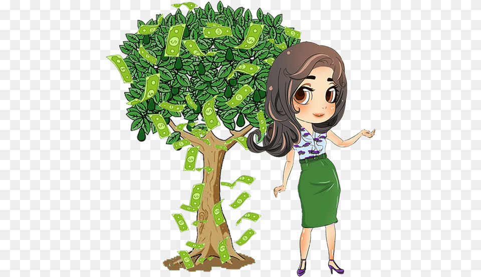 Money Cartoon Cartoon With Money Pic, Green, Person, Vegetation, Plant Free Png