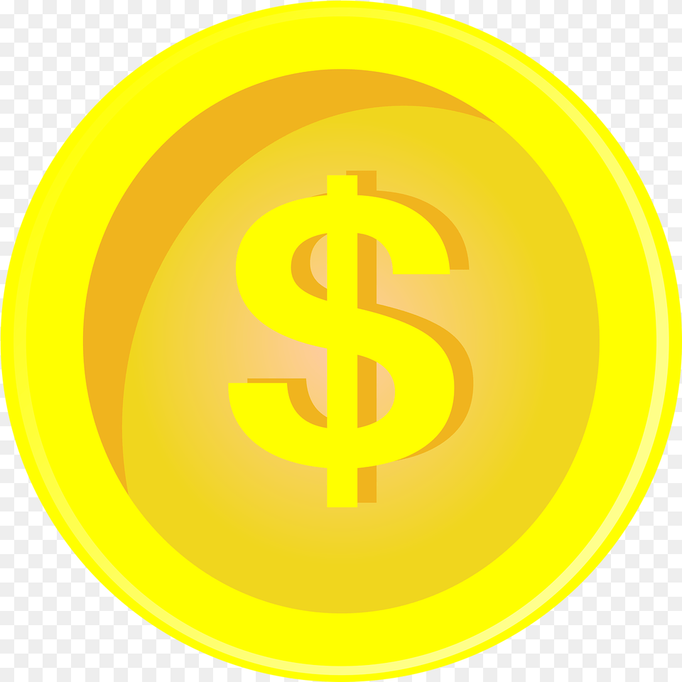 Money Dollar Coin On Pixabay Circle, Logo, Symbol, Text, Gold Png Image