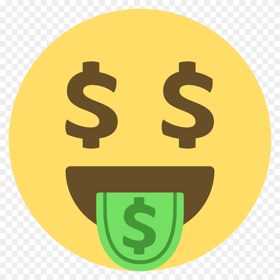 Money Mouth Face Emoji Clipart, Symbol, Number, Text, Disk Free Transparent Png